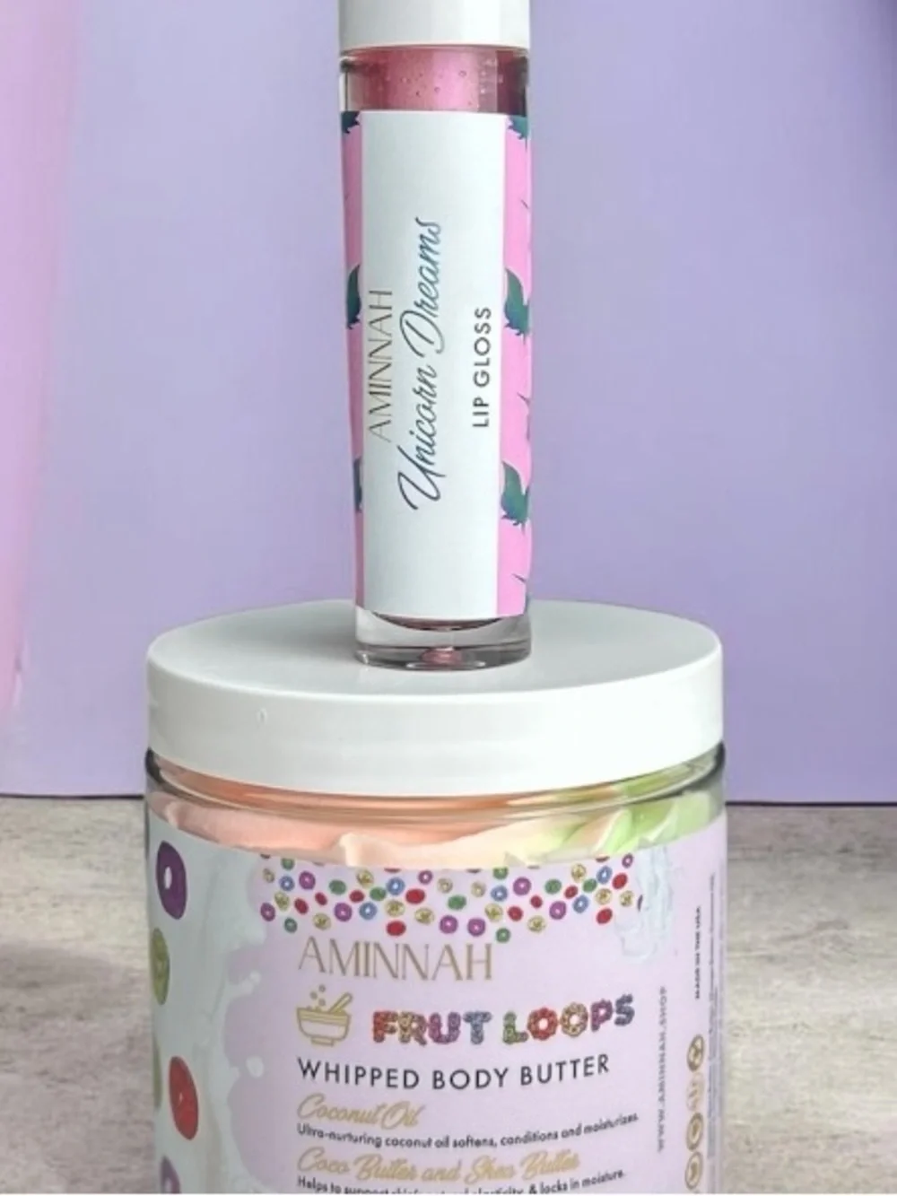 Unicorn Dreams Lip Gloss & Frut Loops Whipped Body Butter Bundle by Aminnah